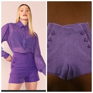 Nwot Lumina Italy Preppy Coco Aubergine Tweed W Buttons Winter Shorts xs